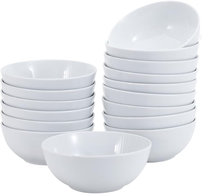Amazon Basics 16-Pack White Porcelain Coupe Soup Bowl, 5.9" Diameter, by AmazonBasics