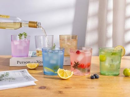 Liacere Color Plastic Drinking Glasses (Set of 12) 14 oz Color Reusable Plastic Glasses Colors，Kitchen Water Glasses Cup, Bar Tumbler Glassware Set for Beer, Juice, Cocktail, Whiskey, Milk