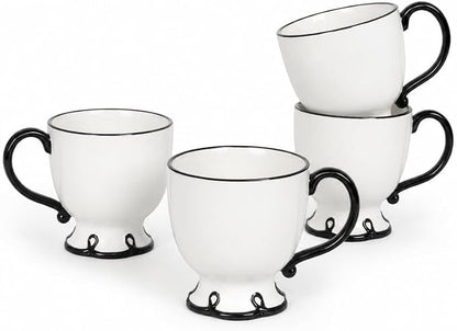 SANGO Splash of Cheers Large Mugs Set of 4, 16 oz Stoneware Black and White by Sango