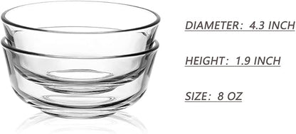 SWEEJAR 8 oz Glass Bowls Set(6 pack),Small for Kitchen,Dessert for Ice Cream,Snack , Side Dishes, Serving for Dipping, Prep