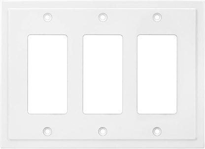 Henne Bery Modern Edge Decorative Wall Plate Switch Plate Outlet Cover, Durable Solid Zinc Alloy (Triple Decorator, White)