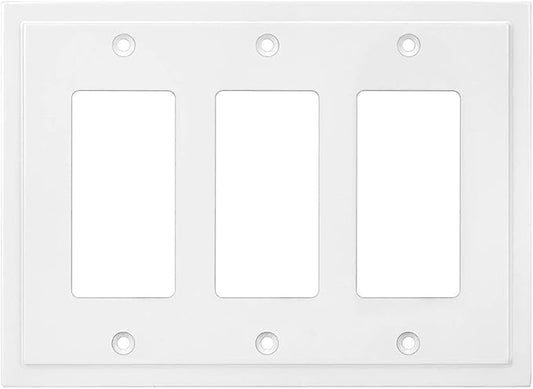 Henne Bery Modern Edge Decorative Wall Plate Switch Plate Outlet Cover, Durable Solid Zinc Alloy (Triple Decorator, White)