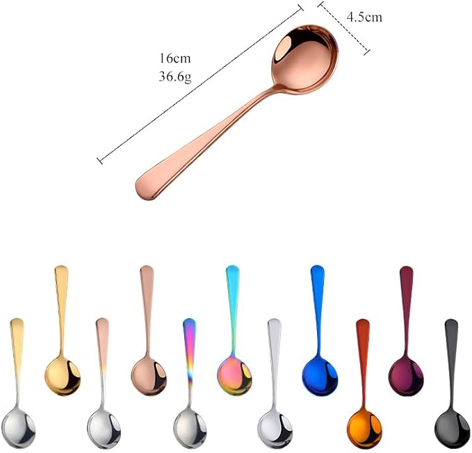 Broth Round Spoon Set, 11-Piece Reusable Stainless Steel Dinner Table Cereal - Image 2