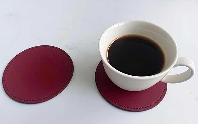 Set of 6 Leather Coasters, Round Coasters - Image 3