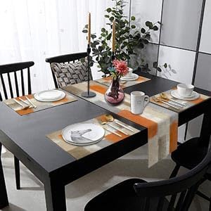 Emvency Table Runner and Placemats Set of 6, Farmhouse Modern Painting | Orange - Image 7
