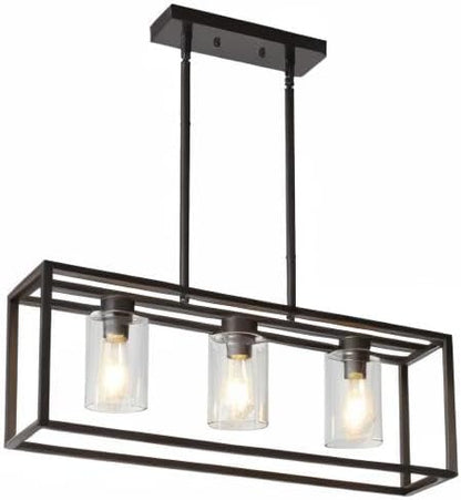 XILICON Dining Room Lighting Fixture Hanging Farmhouse Oil Rubbed Bronze 3 Light Modern Pendant Lighting Contemporary Chandeliers with Glass Shade for Living Dining Room Bedroom Kitchen Island