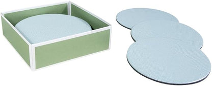 Caspari Soft Aqua Lizard Round Coasters – 4” Decorative Faux Leather Coasters - Image 3