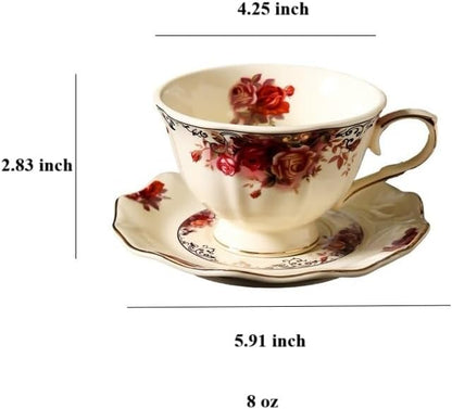 8 oz Vintage flower Ceramic cup and 6" saucer set - Image 2