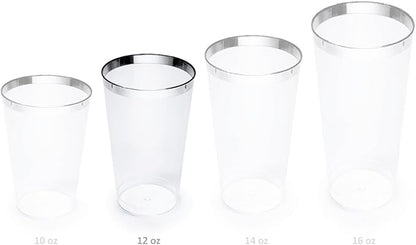 " OCCASIONS " 200pcs set (25 Guests)-Extra Heavyweight Vintage Wedding Disposable/Reusable Plastic Plates -25x 11'' + 25x 8.25''+Silverware+Cups+Napkins (Chateau Collection in Light Gray)