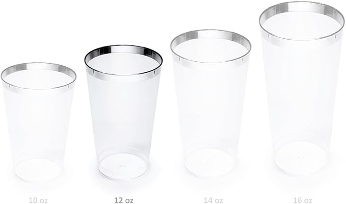 " OCCASIONS " 320pcs set (40 Guests) Extra Heavyweight Vintage Wedding Disposable/Reusable Plastic Plates -40x11'' + 40x8.25''+Silverware+Cups+Napkins (Chateau Collection Light Gray)