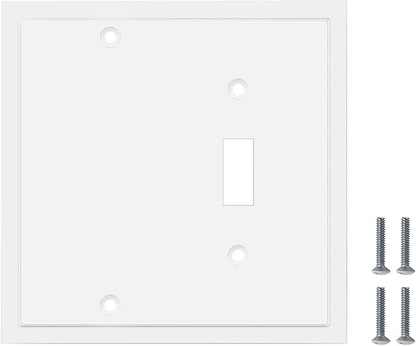 Henne Bery Modern Edge Decorative Wall Plate Switch Plate Outlet Cover, Durable Solid Zinc Alloy (Blank/Toggle, White)