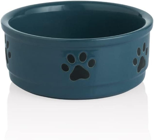 Sweejar Ceramic Dog Bowls with Paw Pattern, Dog Food Dish for Medium Dogs, Porcelain Pet Bowl for Water 35 Fl Oz (Fog Blue)