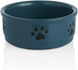 Sweejar Ceramic Dog Bowls with Paw Pattern, Dog Food Dish for Medium Dogs, Porcelain Pet Bowl for Water 35 Fl Oz (Fog Blue)