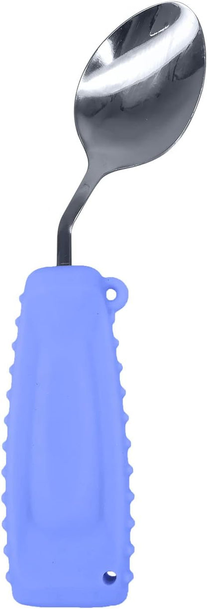 Adaptive Weighted Silverware Utensils Angled Spoon for Hand Tremors Parkinsons,Weighted Utensils with Non-Slip Easy Grip Handles for Independent Eating(Left Hand,Purple,Pack of 1)