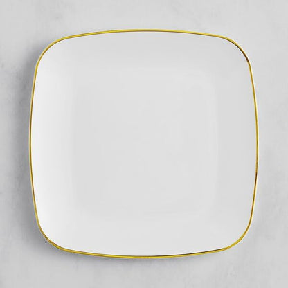 Coupe Dynasty White Square Plastic Plates with Gold Band, 6 Inch, BPA Free, Disposable, for Events and Weddings, 10 Count