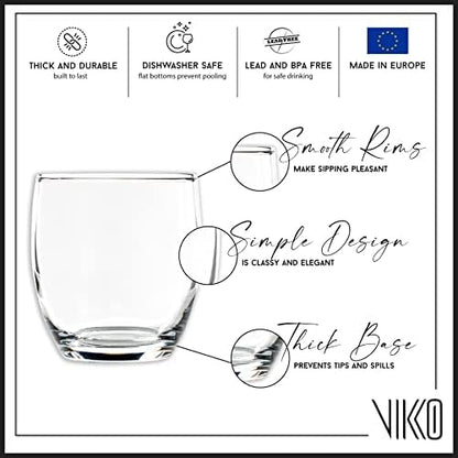 Vikko Mini 7 Ounce Drinking Glasses, 2.9” Diameter x 3.2” Thick and Durable Glass, For Water, Juice, Soda, or Wine, Dishwasher Safe, Set of 6 Small Clear Glass Tumblers