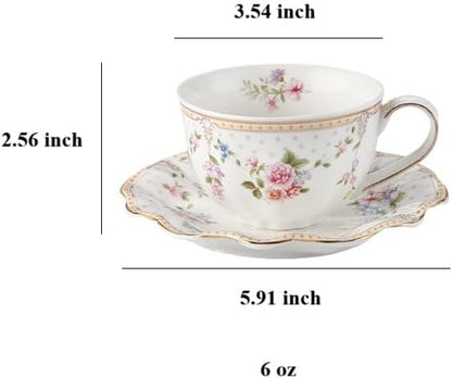 6 oz Vintage flower Ceramic cup and 6" saucer set - Image 2