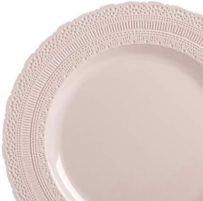 " OCCASIONS " 240 Plates Pack,(120 Guests) Extra Heavyweight Vintage Wedding Disposable/Reusable Plastic Plates 120x11'' Dinner+120 x 8.25'' Salad/Dessert Plate (Chateau Blush Pink)