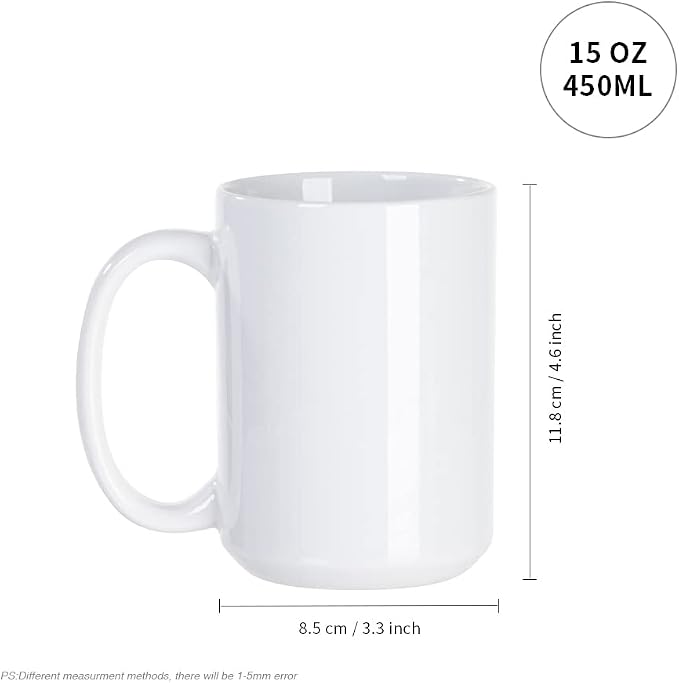 PYD Life 8 Pack Sublimation Mugs Blanks 15 OZ White Ceramic Photo Cups | Coffee - Image 3