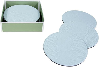 Caspari Soft Aqua Lizard Round Coasters – 4” Decorative Faux Leather Coasters - Image 4