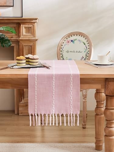 Braided Farmhouse Table Runner, Braided Pink 13x108 Inch, Cotton Linen Table - Image 2
