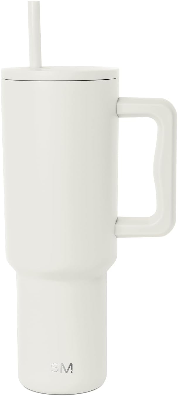 Simple Modern Tumbler with Handle and Straw | 40oz | Cream | Trek Tumbler by Unknown