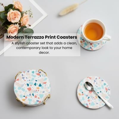 Terrazzo Coasters Set of 6, Colorful Boho Absorbent Ceramic Coasters | Speckled - Image 10