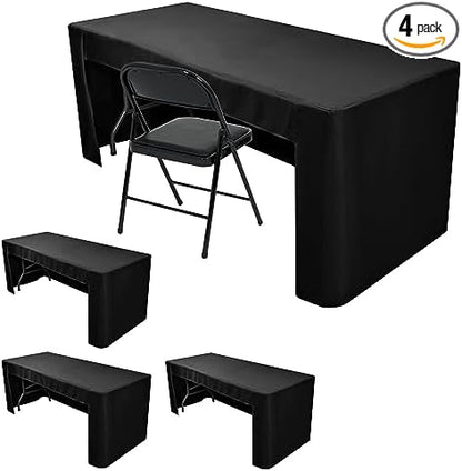 Nasitos 4 Pack Black Fitted Tablecloth for 4 Foot Tables-Open Back Rectangle Table Clothes Washable Tablecloth for Trade Show, Craft Show, Grad Party, Vendor Booth