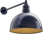 Steel Lighting Co. Hollywood Bowl Light | Outdoor Wall Mounted | 15 inch Bowl Dome | 20" Straight Arm | Barn Light Made in America | Navy Blue Exterior/Brass Interior
