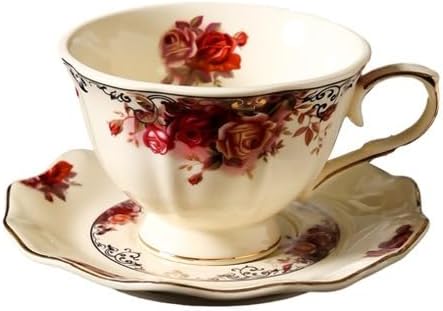 8 oz Vintage flower Ceramic cup and 6" saucer set by homemugandgift