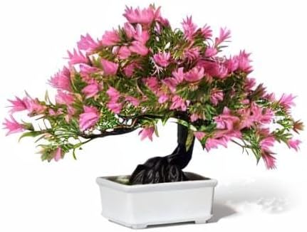 Artificial Bonsai Tree Fake Plants for Home Decor, Living Room Bathroom Bookshelf Entryway Table Wall Shelf Modern Farmhouse Decor, 9.5" Tall, Pink