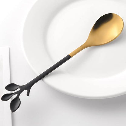 AnSaw Elegant Black & Gold Leaf Coffee Spoons - Image 4