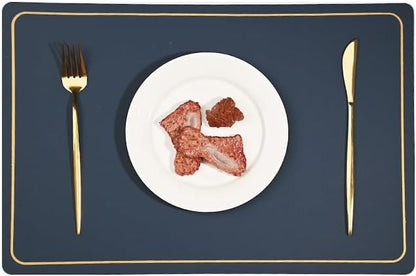 PU Leather Placemats Set of 4 - Waterproof Heat Resistant Dining Table Mats - Minimalist Non-Slip Coasters for Plates & Bowls 18x12 Inches (Navy)