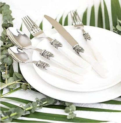 20 pieces Stainless Steel Vintage Flatware Sets With White Hanld,Silverware Set For 4,Dishware Safe(20, White)