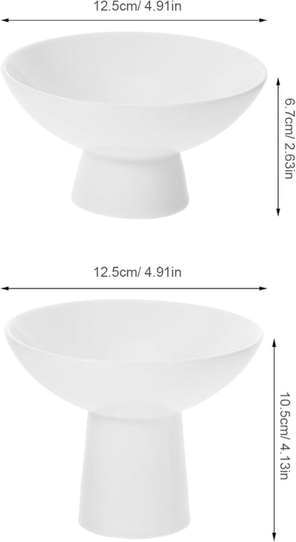 2Pcs Small White Pedestal Bowls Ceramic Footed Fruit Bowl 4.9 x 4.13Inch 2 Sizes