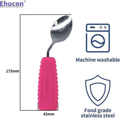Adaptive Utensils Angled Spoon and Fork for Hand Tremors Parkinsons,Weighted Utensils with Non-Slip Easy Grip Handles for Independent Eating (1pcs Spoon+1pcs Fork=2 pcs,Pink,Left Hand)