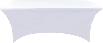 10-Pack 6ft White Spandex Table Covers for Rectangle Standard Folding Tables - Wrinkle Resistant Stretch Tablecloths - Ultimate Fitted Table Protector for Parties, Banquet, Wedding