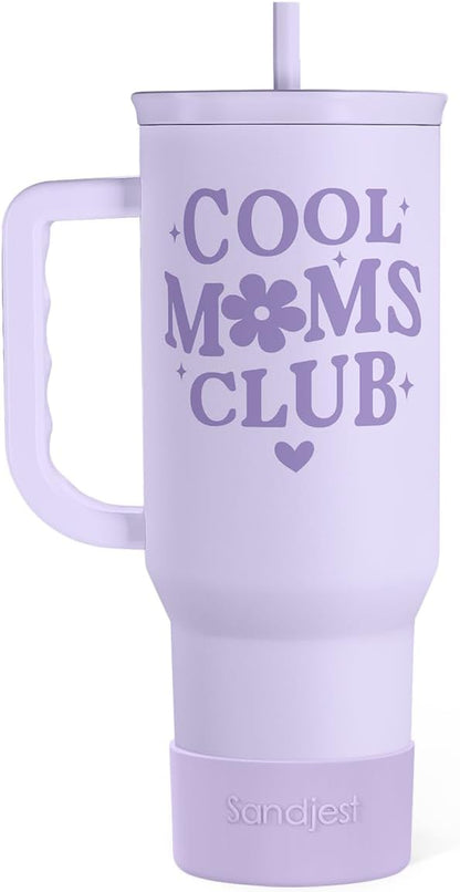 SANDJEST Gift for Mom - Cool Mom Club Stainless Steel Tumbler with Handle, Travel Coffee Mug for Moms - Gifts for Birthday Christmas Mothers Day, 40oz