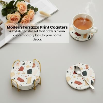 Terrazzo Coasters Set of 6, Colorful Boho Absorbent Ceramic Coasters | Speckled - Image 13