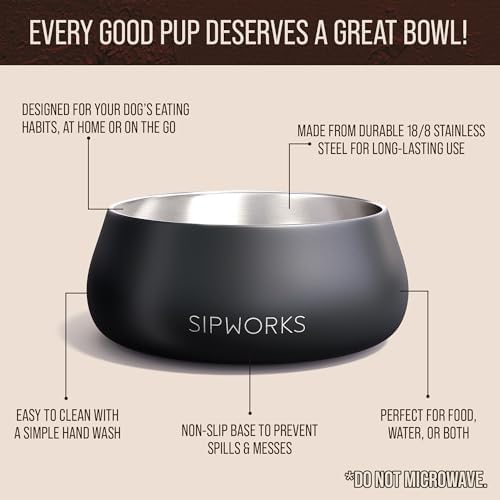 Sipworks Stainless Steel Dog Bowl – 32oz Weighted Metal Food and Water Bowls for Dogs and Cats with Non-Slip Base - Pet Bowls for All Breeds Sizes for Travel & Outdoor Play | Lavender Gray