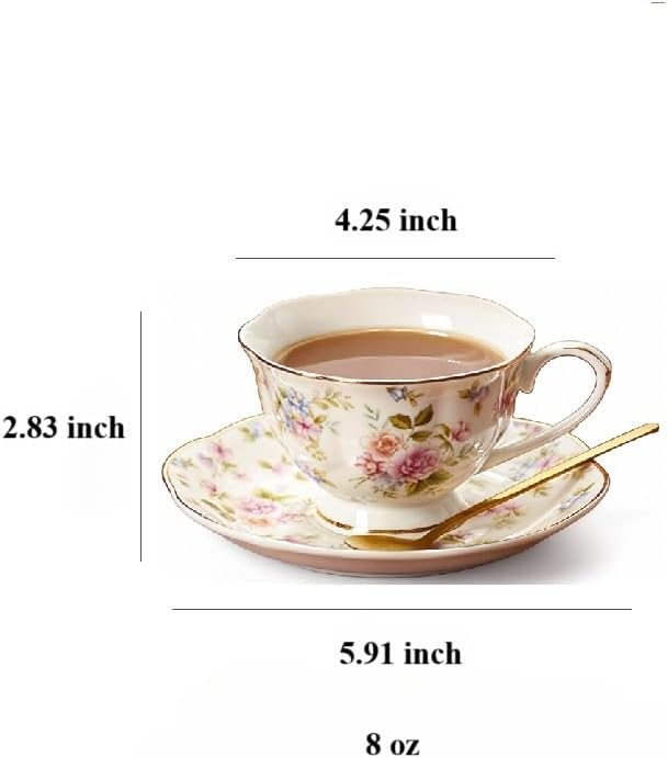 8 oz Vintage flower Ceramic cup and 6" saucer set - Image 2