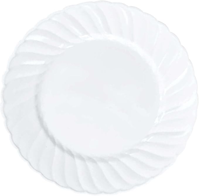 Efavormart 12-Pack 7.5" White Flair Rim Plastic Salad Dessert Plates, Elegant - Image 6