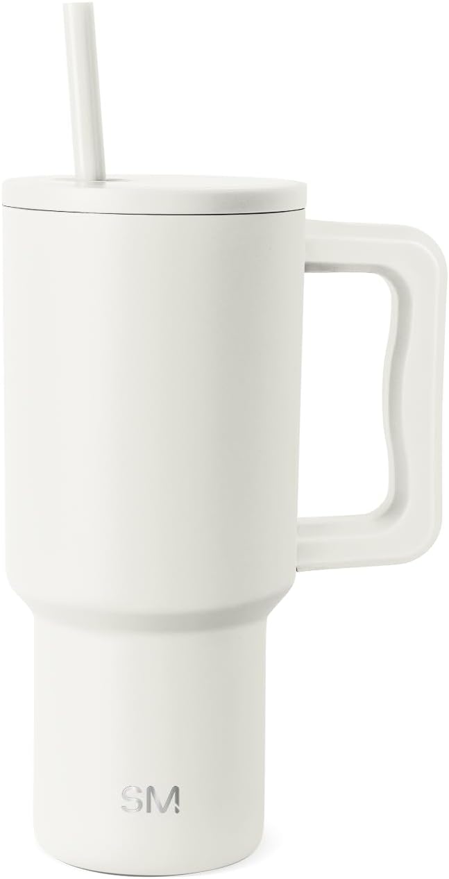 Simple Modern Tumbler with Handle and Straw | 30oz | Cream | Trek Tumbler by Unknown