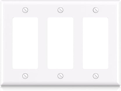 ELEGRP 3-Gang Decorative Wall Plates, Standard Size 4.53" H x 6.39" L Unbreakable Thermoplastic Faceplate Cover for Decorator Receptacle Outlet Switch, UL Listed (1 Pack, Glossy White)