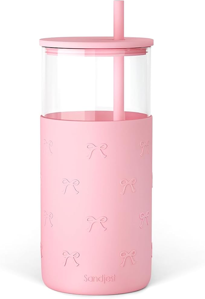 SANDJEST Glass Tumbler with Straw and Lid, Glass Water Bottle with Silicone by SANDJEST