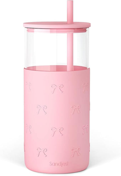 SANDJEST Glass Tumbler with Straw and Lid, Glass Water Bottle with Silicone by SANDJEST