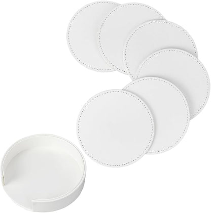 6PCS White PU Leather Cup Holders 4 Inch Leather Round Drink Coasters Spill by QUALITYCALFOVERA
