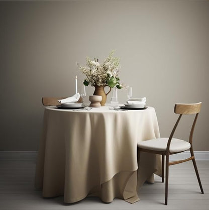 EVERLY 100% Pure Linen Round Tablecloths 60Inches for Dining,Buffet Parties,Picnic,Events,Weddings and Restaurants,Decorative Halloween,Thanksgiving Machine Washable Tablecloths-Natural Linen