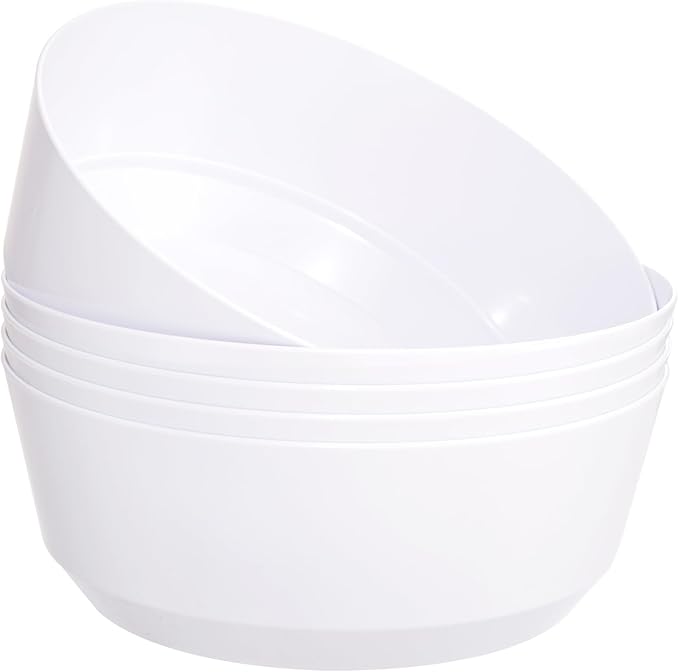 8 Pack Plastic Serving Bowls 128oz White Plastic Bowls Heavy Duty Disposable by Hioasis