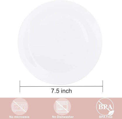 Hioasis 100pcs White Plastic Plates for Party - 7.5" Dinner Plates Disposable, Heavy -duty, Classy and Elegant for Wedding and Wedding